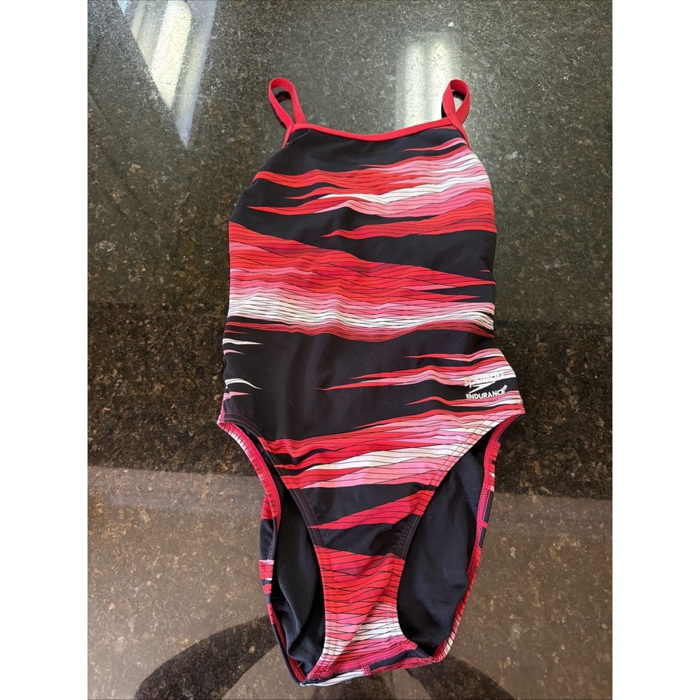 Red Black Speedo Endurance Swimsuit Bathing Suit Size 30 One Piece Swim Team